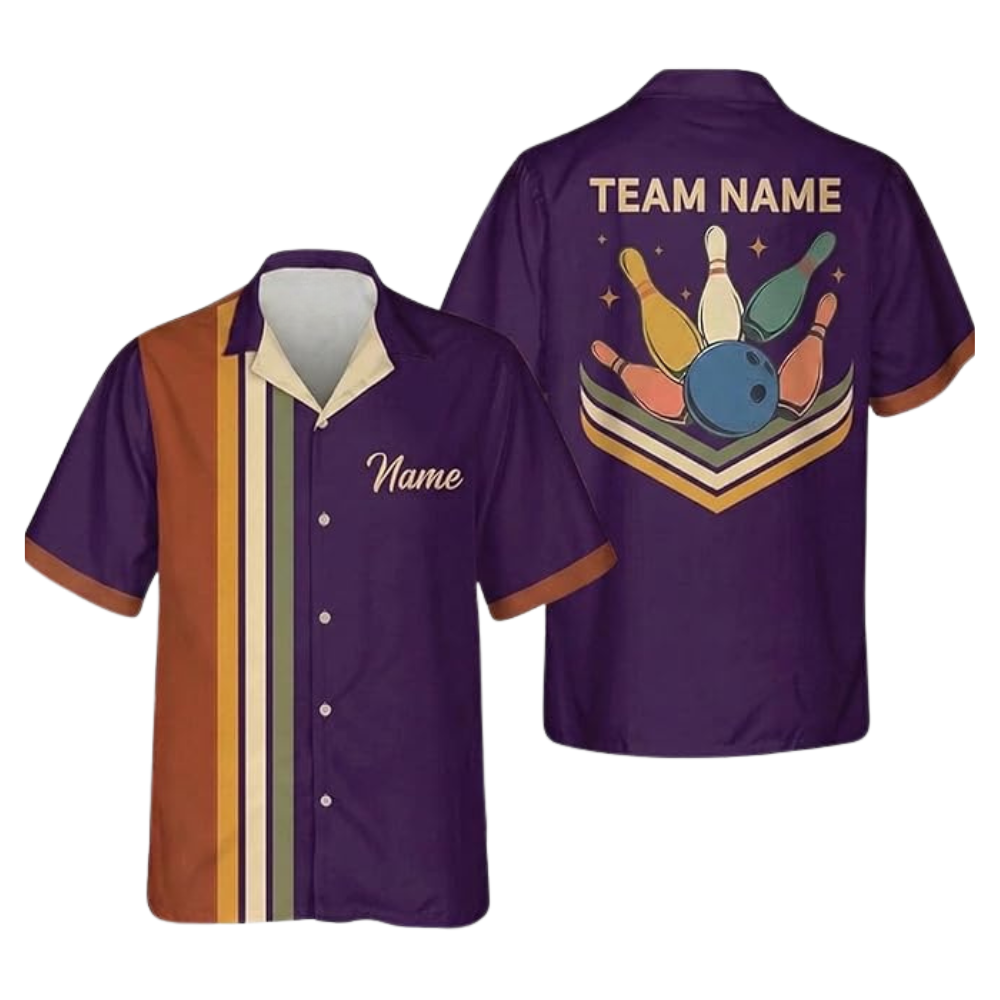 Custom Retro Black Bowling Hawaiian Shirt For Men, Custom Retro Bowling Team Shirts BZ0374