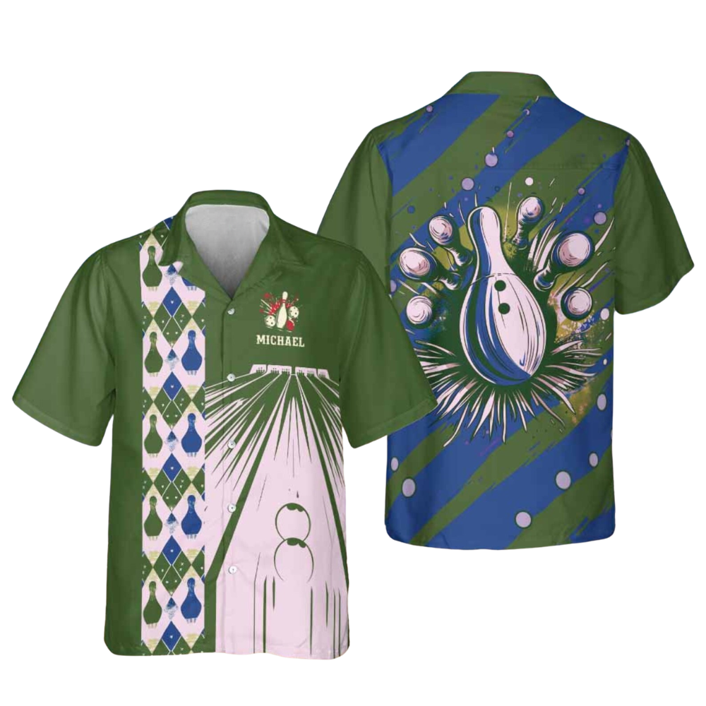 Custom Vintage Bowling Hawaiian Shirt For Men, Custom Vintage Argyle Bowling Team Shirts BE0009