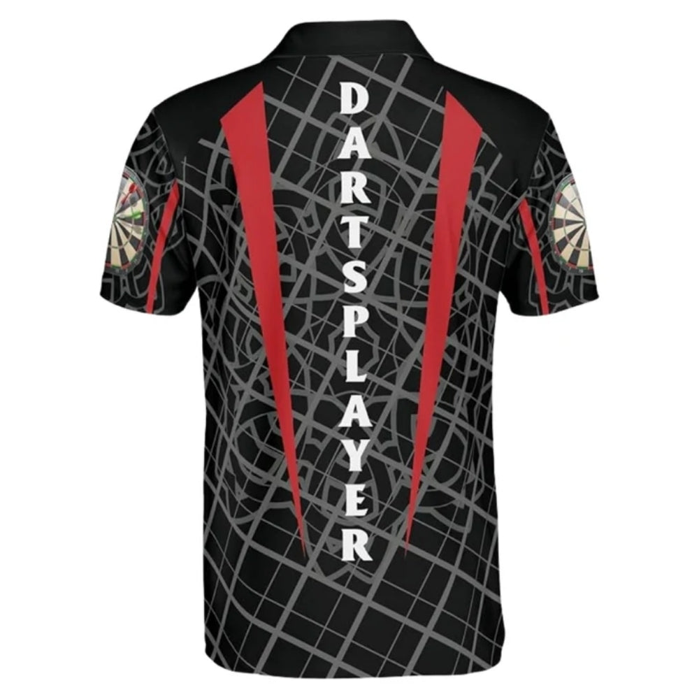 Custom Flame Mens Black And Red Darts Polo Shirt, Custom Dart Shirts DZ0017