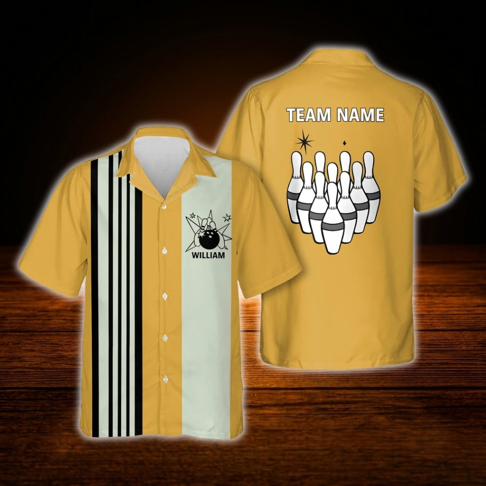 Red And Beige Custom Bowling Hawaiian Shirt, Custom Vintage Bowling Team Shirt