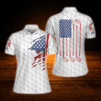 Custom Women's Red White And Blue American Flag Golf Polo Shirts, Custom Patriotic Golf Shirts For Ladies