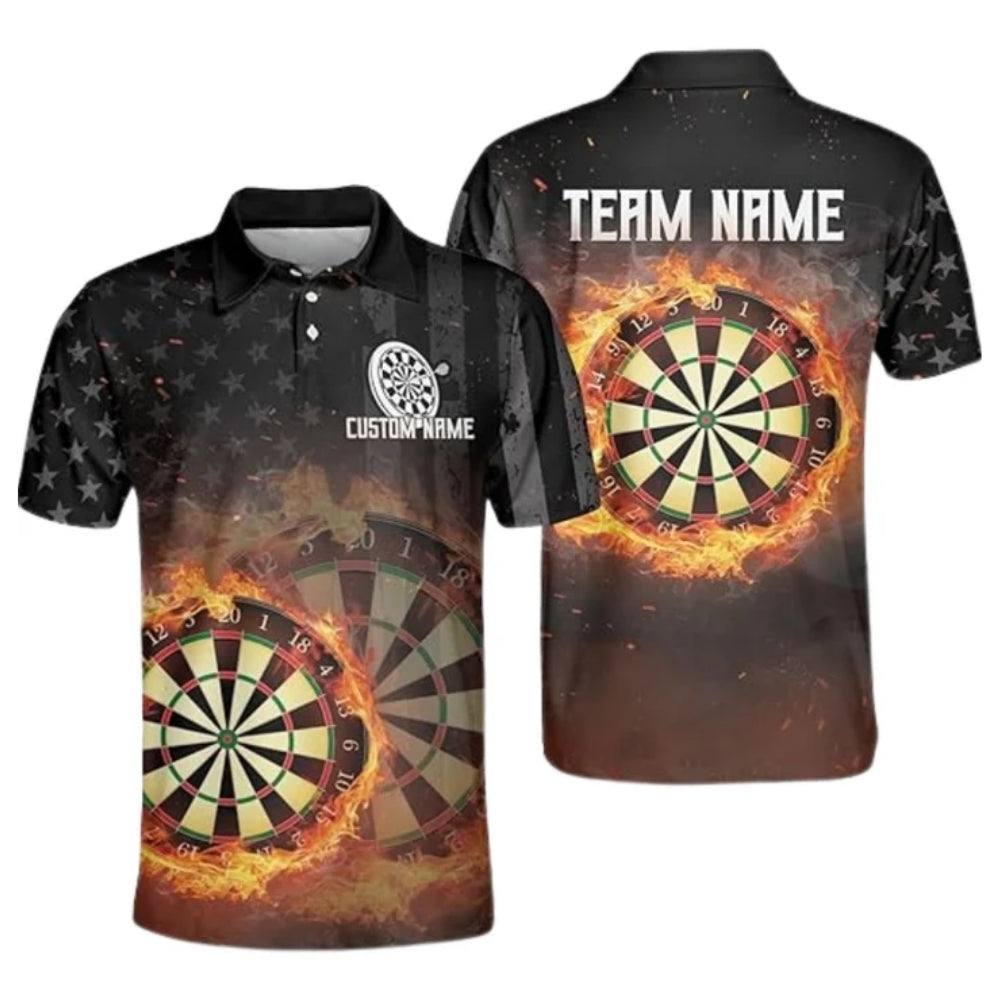 Custom Flaming Dartboard Polo Shirt For Men, Custom Flame Darts Team Shirts DE0072