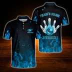 Custom Blue Flame Smoke Bowling Polo Shirt For Men, Custom Flame Bowling Shirt For Team
