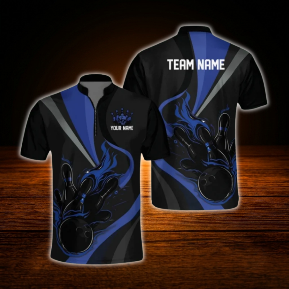 Custom Flame Red Black Bowling Men Jersey, Custom Flame Bowling Team Shirt