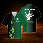 Custom Red Flame Bowling Hawaiian Shirt For Men, Custom Flame Bowling Team Shirt