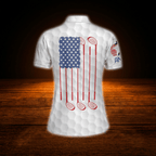 Custom Women's Red White And Blue American Flag Golf Polo Shirts, Custom Patriotic Golf Shirts For Ladies