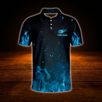 Custom Blue Flame Smoke Bowling Polo Shirt For Men, Custom Flame Bowling Shirt For Team