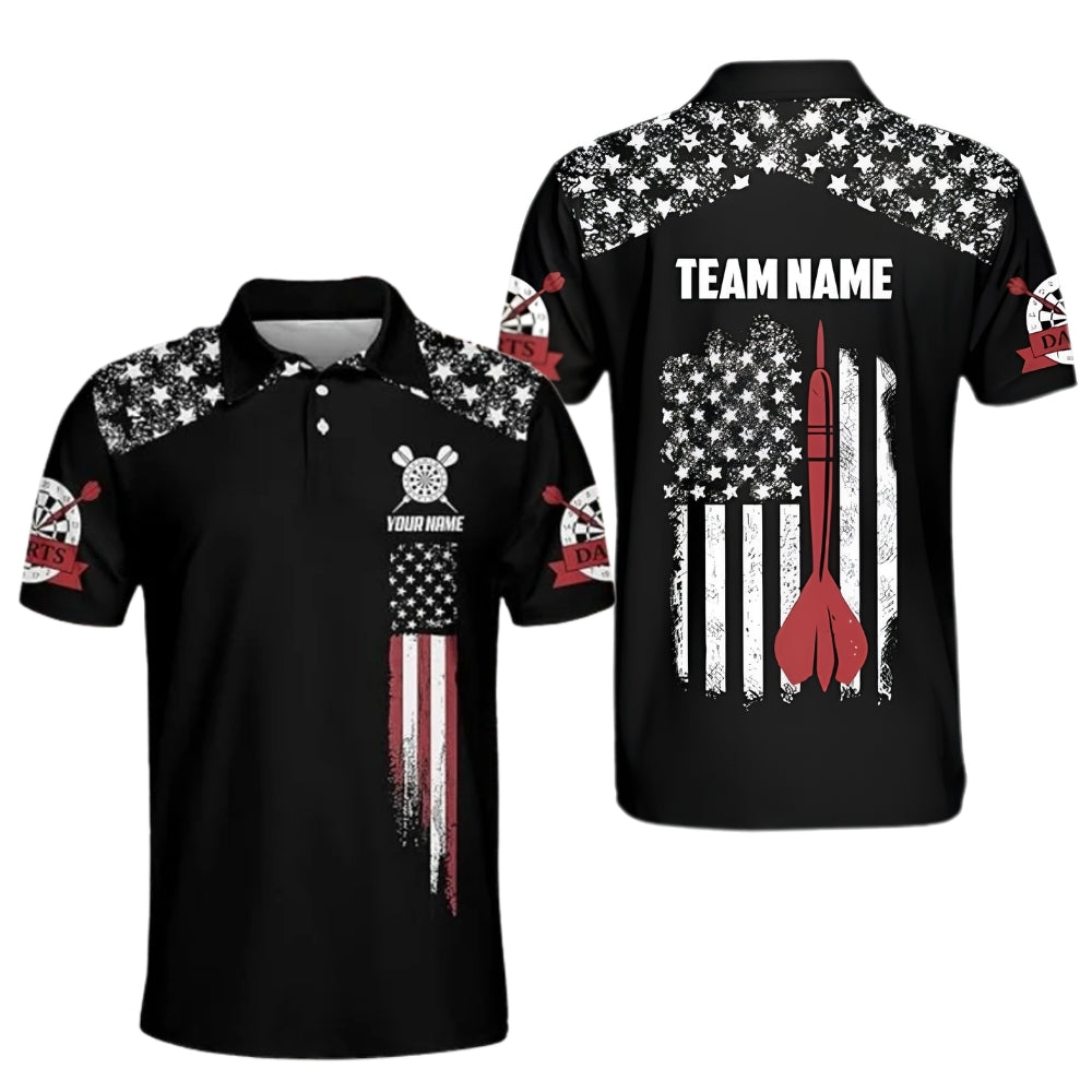 Custom American Flag Dart Polo Shirt Mens, Custom Patriotic Darts Team Shirts DZ0018