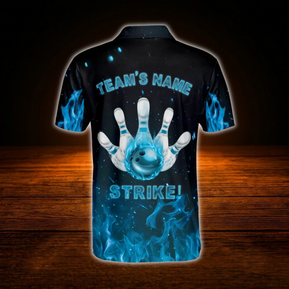 Custom Blue Flame Smoke Bowling Polo Shirt For Men, Custom Flame Bowling Shirt For Team