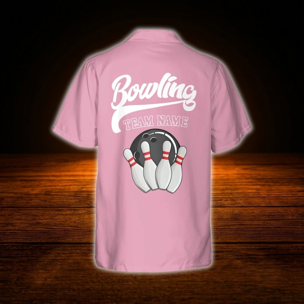 Custom Vintage Pink Blue Bowling Hawaiian Shirt, Custom Team Bowling Shirt Vintage