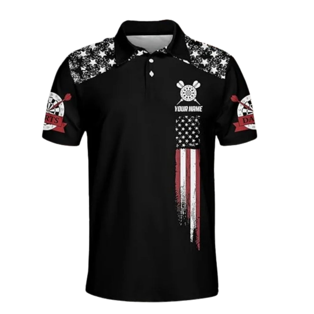 Custom American Flag Dart Polo Shirt Mens, Custom Patriotic Darts Team Shirts DZ0018