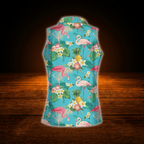 Flamingo Floral Palm Tree Tropical Women's Sleeveless Golf Shirt, Flamingo Golf Shirt For Ladies