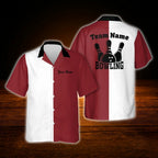 Custom Maroon White Bowling Hawaiian Shirt, Custom Vintage Red Bowling Team Shirt