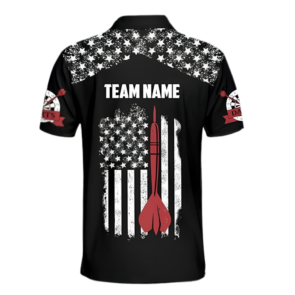 Custom American Flag Dart Polo Shirt Mens, Custom Patriotic Darts Team Shirts DZ0018