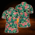 Personalized Tropical Flamingo Golf Polo Shirt For Women, Custom Flamingo Golf Shirts Womens