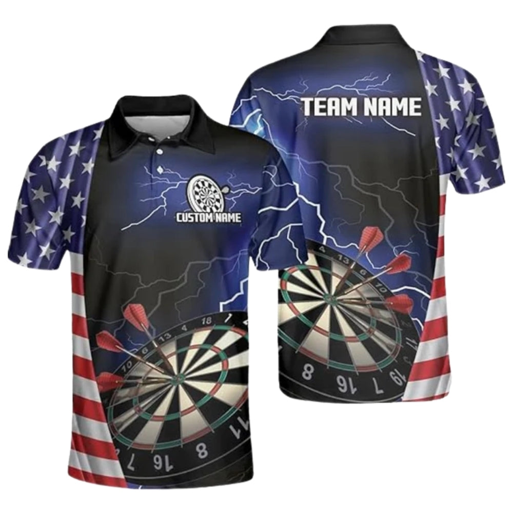 Custom USA Flag Mens Darts Polo Shirts , Custom Patriotic Darts Team Shirts DZ0019