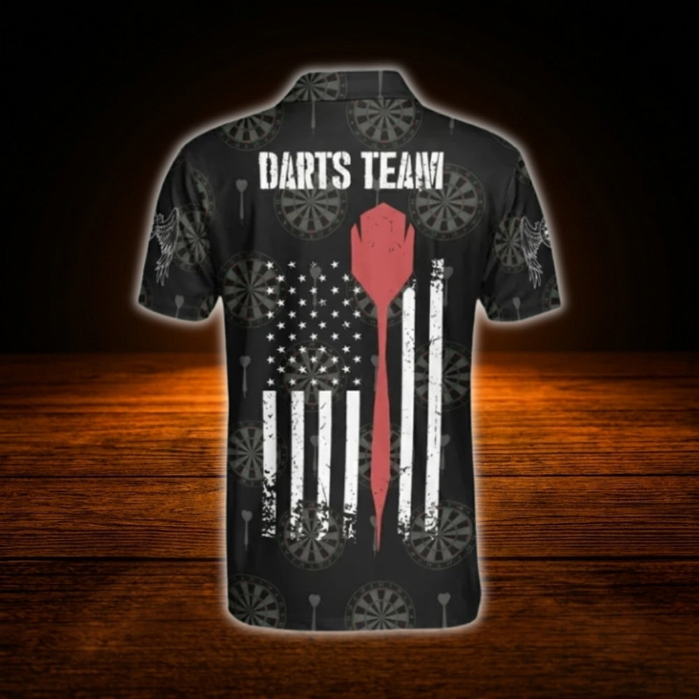 Custom USA Flag Black Darts Polo Shirt Men, Custom Patriotic Dart Team Shirt