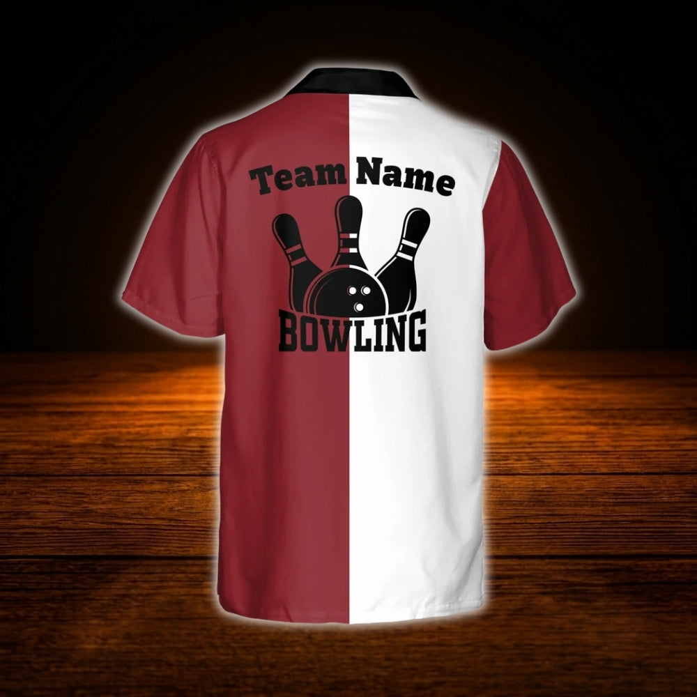Custom Maroon White Bowling Hawaiian Shirt, Custom Vintage Red Bowling Team Shirt