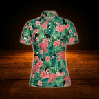 Personalized Tropical Flamingo Golf Polo Shirt For Women, Custom Flamingo Golf Shirts Womens