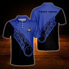 Black And White Custom Flame Bowling Polo Shirt, Custom Team Flame Bowling Shirt