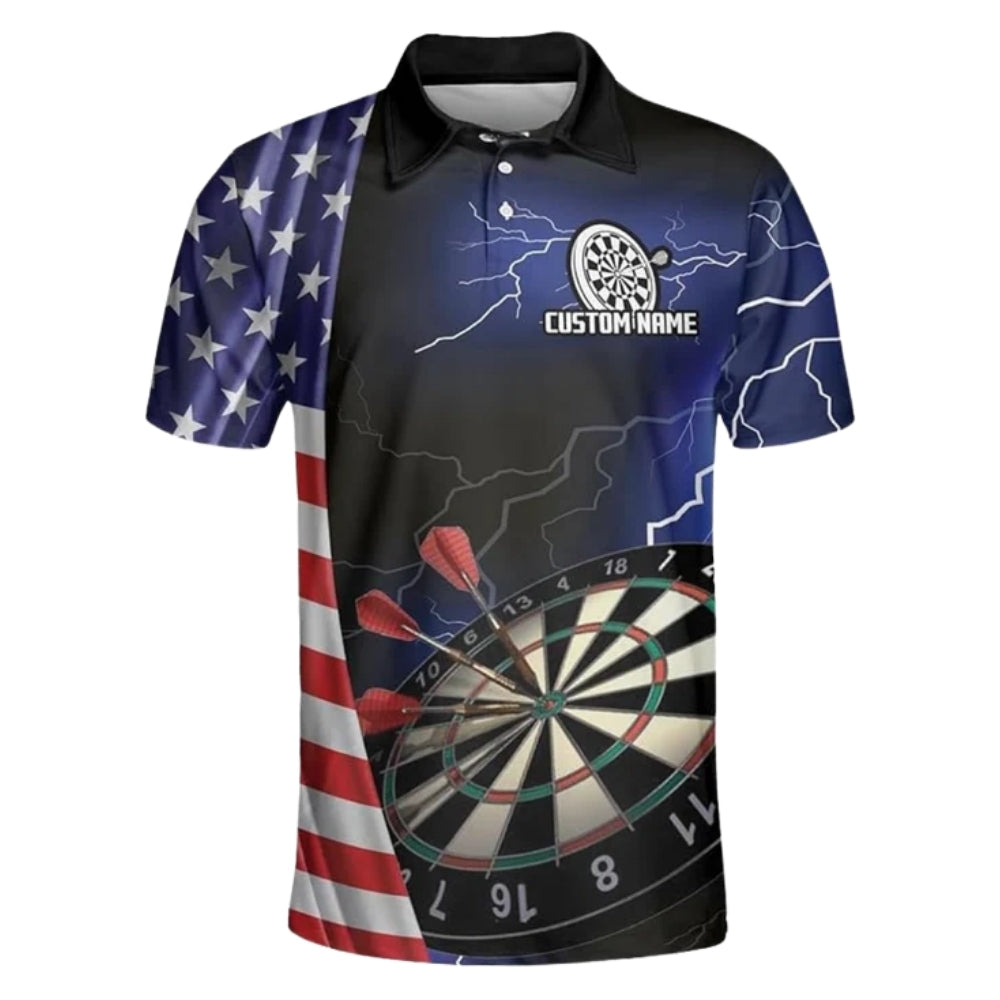 Custom USA Flag Mens Darts Polo Shirts , Custom Patriotic Darts Team Shirts DZ0019