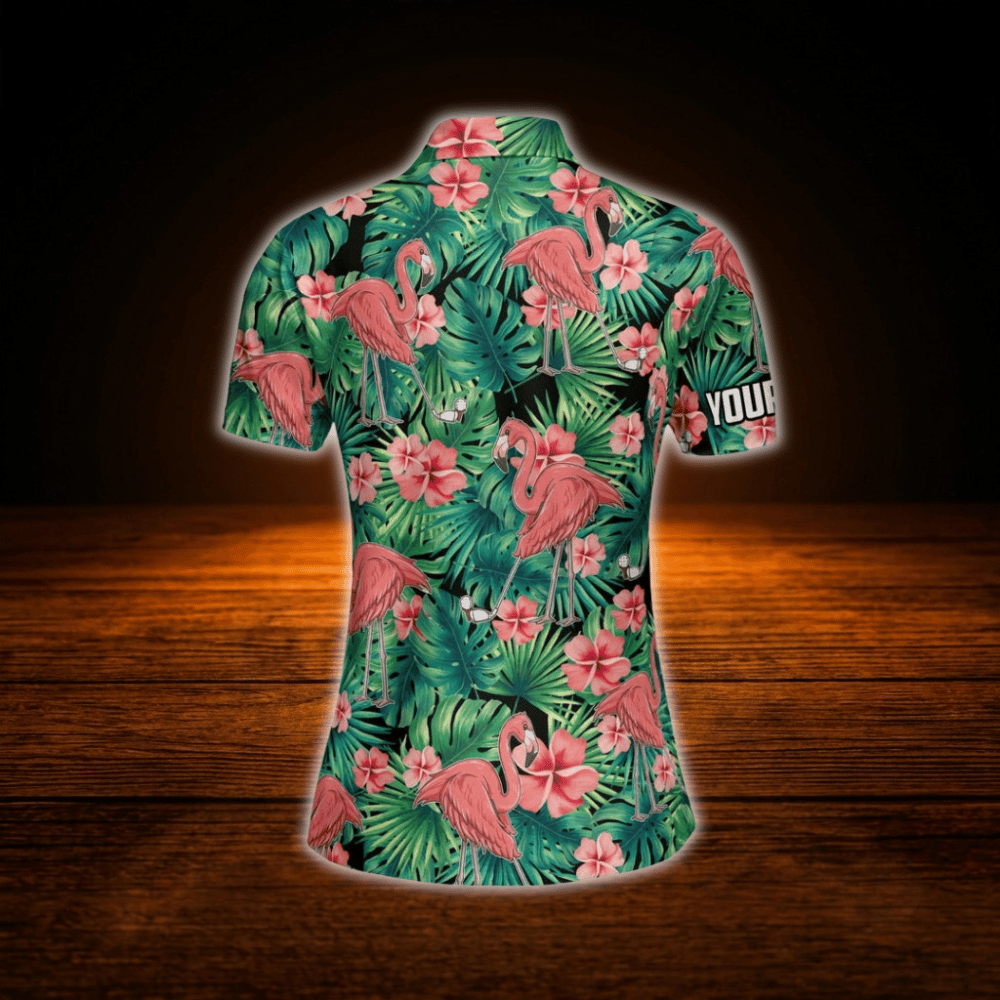 Personalized Tropical Flamingo Golf Polo Shirt For Women, Custom Flamingo Golf Shirts Womens
