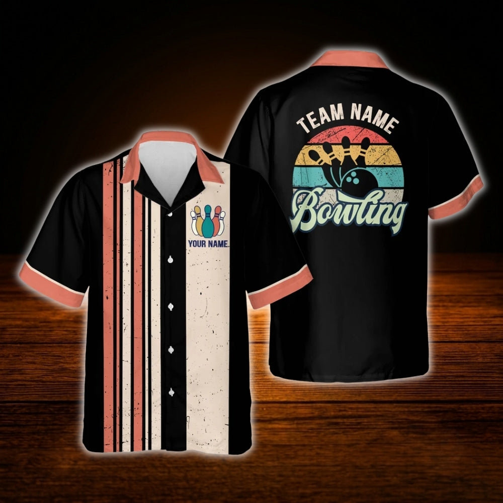 Custom Teal Vintage Bowling Hawaiian Shirt For Men Women, Custom Vintage Team Bowling Shirt