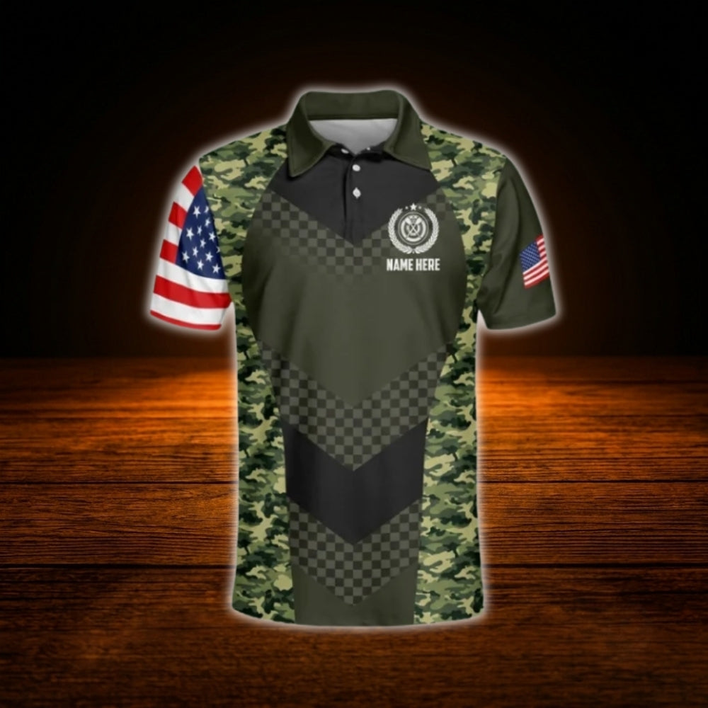 Custom Camo USA Flag Dart Men Polo Shirt, Custom Camo Dart Team Shirt