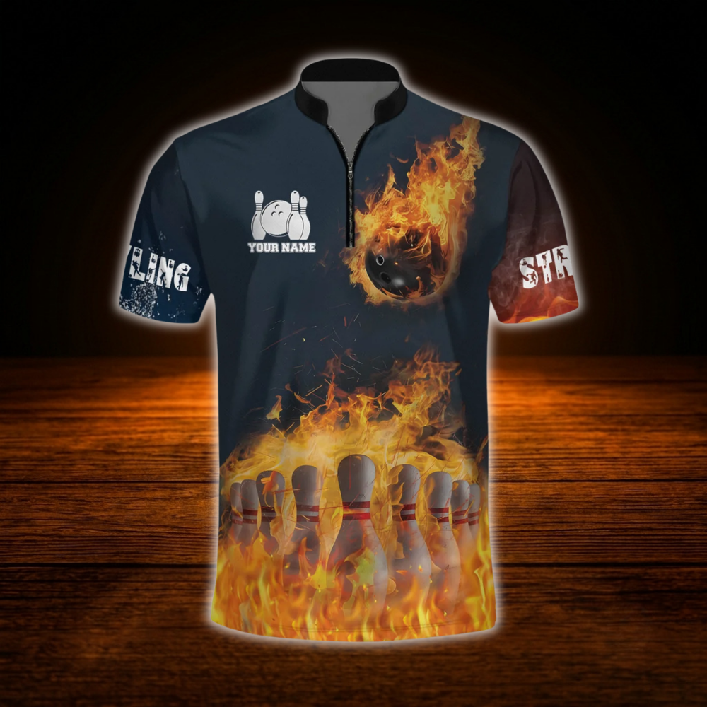Custom Fire Bowling Men Jersey Orange Navy, Custom Flame Team Bowling Shirt