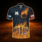 Custom Fire Bowling Men Jersey Orange Navy, Custom Flame Team Bowling Shirt