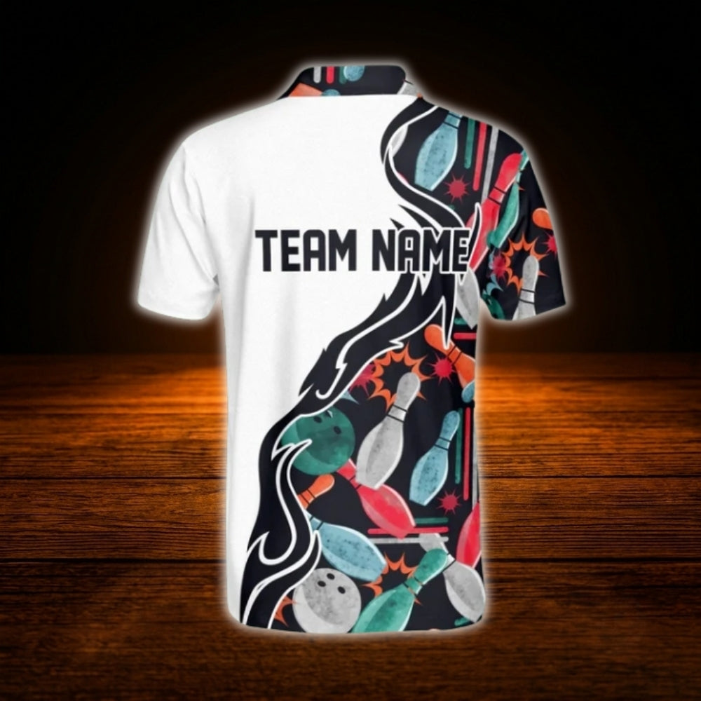 Multicolor Pins Custom Team Bowling Polo Shirt For Men, Custom Bowling Team Shirt
