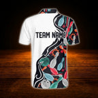 Multicolor Pins Custom Team Bowling Polo Shirt For Men, Custom Bowling Team Shirt