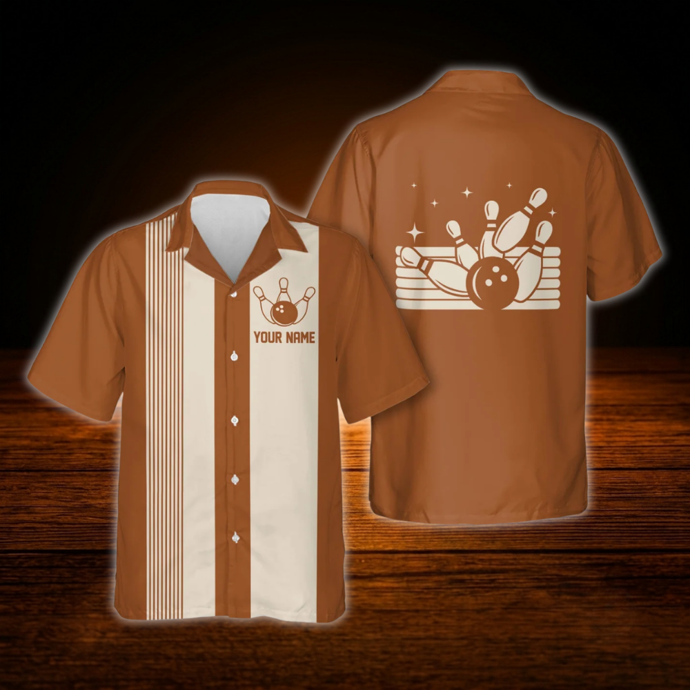 Custom Blue Beige Vintage Bowling Hawaiian Shirt, Custom Vintage Bowling Shirt For Team