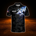 Custom Black Camo Bowling Polo Shirts For Men, Custom Camo Bowling Team Shirts