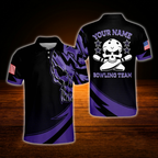 Custom Skull Purple Mens Bowling Polo Shirts, Custom Skull Bowling Team Shirts