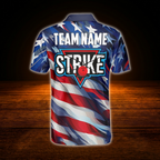 Custom American Flag Strike Bowling Polo Shirts For Men, Custom Patriotic Bowling Team Shirts