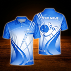 Custom Cyan Team Bowling Mens Polo Shirts, Custom Team Bowling Shirts