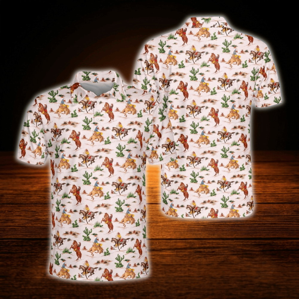 Cowboy Cactus Western Golf Polo Shirts For Men, Western Golf Shirts