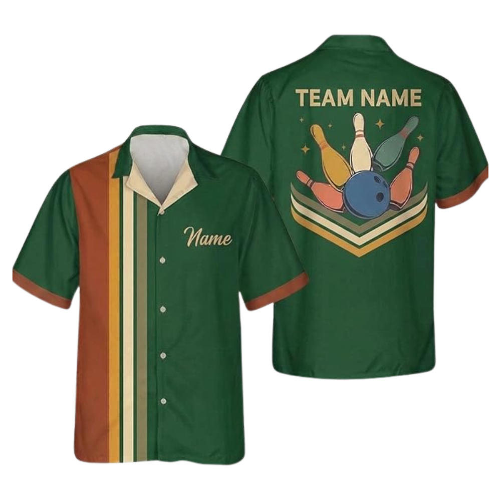 Custom Retro Black Bowling Hawaiian Shirt For Men, Custom Retro Bowling Team Shirts BZ0374