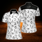 Black And White Stickfigures Ladies Golf Polo Shirts, Funny Golf Shirts For Women