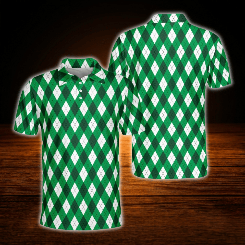 Men's Green Argyle Golf Polo Shirt, Argyle Golf Shirt