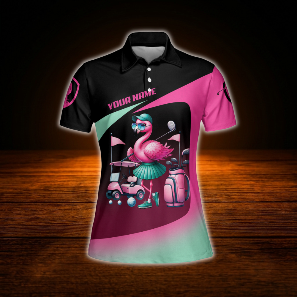 Talk Birdie To Me Custom Flamingo Women's Golf Polo Shirt, Custom Funny Flamingo Golf Shirt Ladies
