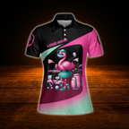Talk Birdie To Me Custom Flamingo Women's Golf Polo Shirt, Custom Funny Flamingo Golf Shirt Ladies