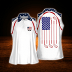 Custom Women's Red White And Blue American Flag Sleeveless Golf Shirt, Custom  Ladies Patriotic Golf Shirts