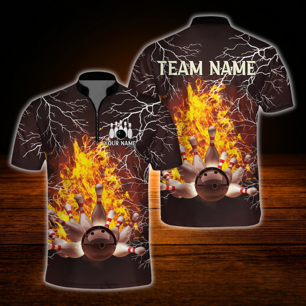Custom Fire Thunder Bowling Jersey Men, Custom Team Flame Bowling Shirt