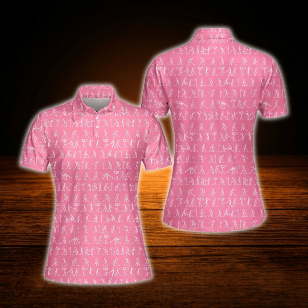 Stickfigures Pink Golf Polo Shirts For Women, Funny Golf Shirts For Ladies