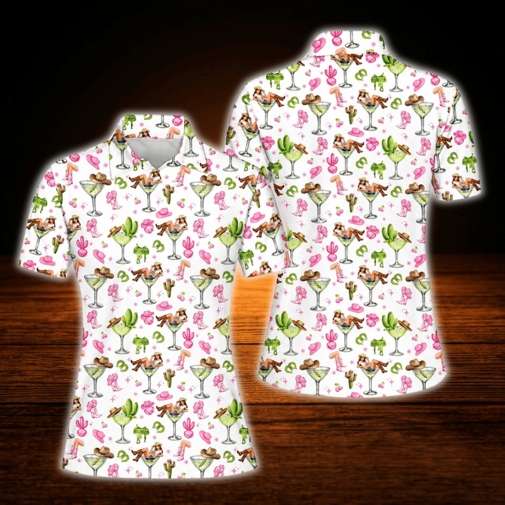 Margarita Cowgirl Golf Polo Shirts For Women, Western Cocktail Golf Shirts For Ladies