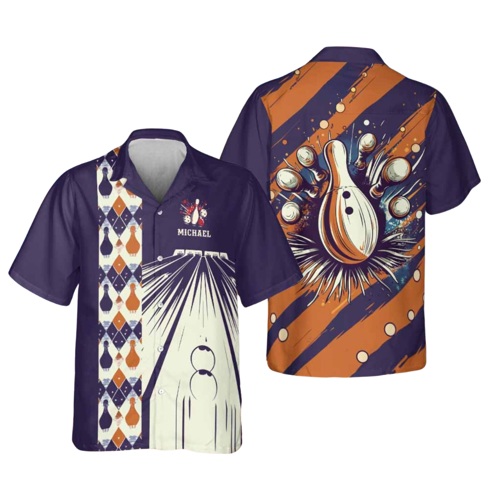 Custom Vintage Bowling Hawaiian Shirt For Men, Custom Vintage Argyle Bowling Team Shirts BE0009
