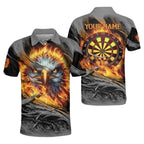 Custom Eagle Men's Grey Grunge Darts Polo Shirts, Custom Flame Eagle Darts Team Shirts DZ0020