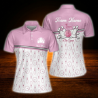 Queen Of The Lanes Custom Pink White Womens Bowling Polo Shirt, Custom Funny Ladies Bowling Shirt For Team